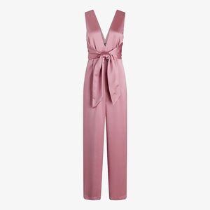 Express BNWT Satin V-Neck Tie Waist Wide Leg Jumpsuit
